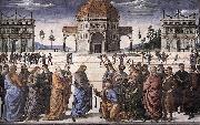 PERUGINO, Pietro Christ Handing the Keys to St. Peter af oil painting on canvas